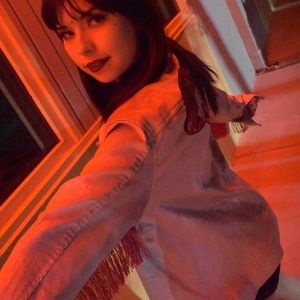 Custom made silver velvet fringe jacket